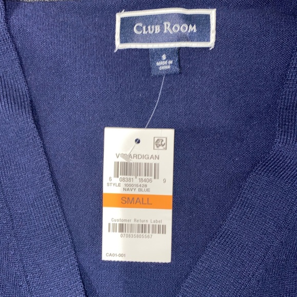 Club Room Men’s Navy Blue V Neck Cardigan Sweater - Picture 3 of 4